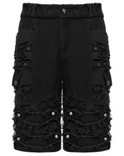 Punk Rave Mens Gothic Apocalyptic Grunge Studded Shredded Cutoff Shorts Black