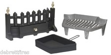 16" 40cm STYLE OPEN FIRE GRATE SET COAL SOLID FUEL KIT WOOD c/w Finials