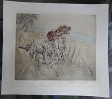Henry Wilkinson Original Drypoint Etching English Setters Dogs  34/150 SIGNED