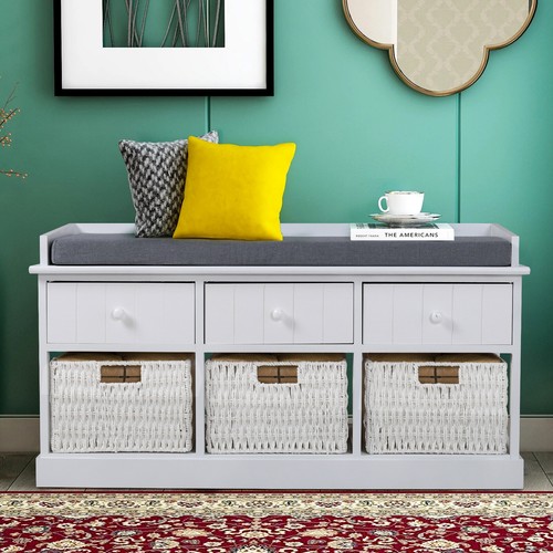 White wood shoe rack seating - wood,