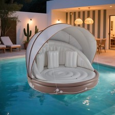Heavy-Duty Water Lounger Raft Large Tanning Bed Cabana for 2-3 Adults White