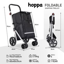 Hoppa 74L Lightweight Foldable Shopping Trolley on Wheels – Hard-Wearing Trolley
