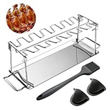 Chicken Leg and Wing Rack, 14-Slot Foldable Chicken Drumstick Rack with Drip...