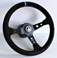 Steering Wheel Fits For VW Suede Leather Deep Dish Blue Golf Jetta Mk1 Mk2 71-88