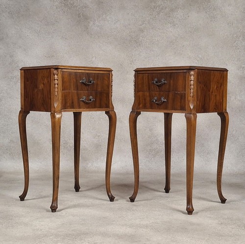 Pair vintage walnut bedside - pair,