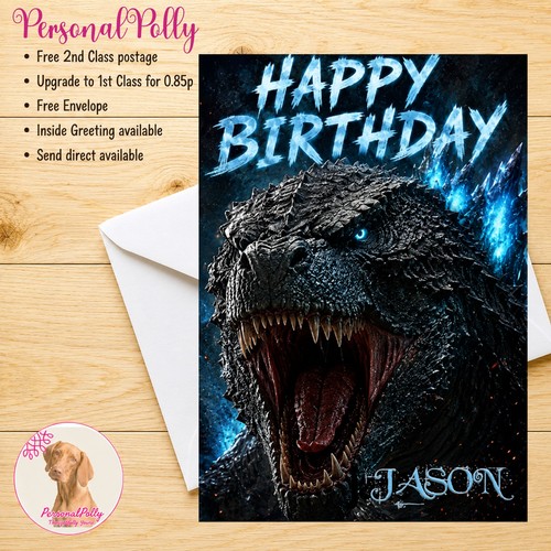 Personalised godzilla card - godzilla,