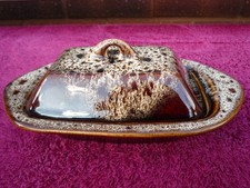 Vintage Fosters Cornish Pottery Brown Drip Glaze Butter Dish & Lid.