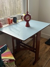 Mid Century Blue Formica Drop Leaf Table