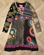 Desigual 100% Cotton Boho Abstract Patchwork Raw Edge Full Sleeve VNeck Dress XL