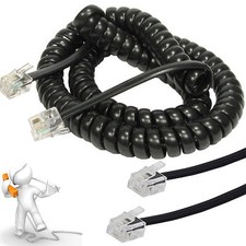 2m Telephone Handset Cable Phone Coiled RJ10 Plug to RJ10 Plug Black 4P4c Lead 