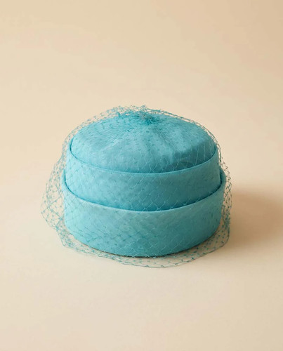 1950s aqua blue veiled pillbox - veiled,