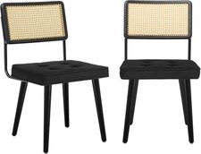 Rattan Dining Kitchen Chair Set of 2 w/ Velvet Upholstered Seat for Living Room