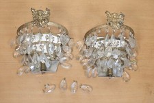 VINTAGE PAIR CRYSTAL GLASS CHERUB BRASS WATERFALL CHANDELIER WALL LIGHTS SCONCE