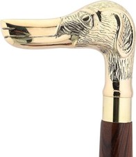 Brass Antique Dog Head Shiny Ladies Choice Wooden Walking Stick Cane Office's
