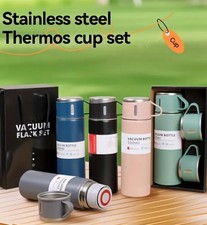 Vacuum Insulated Flask Gift Set Stainless Steel Thermal Bottle 3 Cups Gift