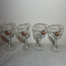 Vintage Wine/Sherry Glasses Pheasant with gold Rim X 4