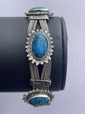 Vintage 975 Silver Navajo Native American Turquoise Boho Bracelet 7”