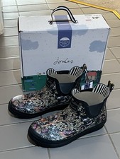 NEW Joules Wellibob Size 7 Ankle Wellies Black Trees Print Boxed