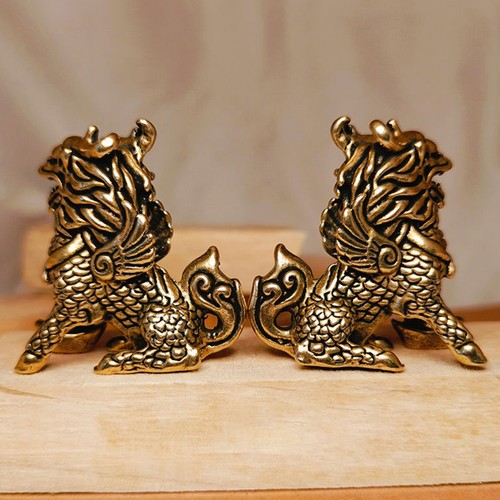 2pcs kylin statues brass - statues,