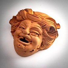 Terracotta Wall Plaque Komos Greek God Of Revelry Hand Worked Mask Ornament