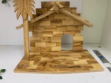 Nativity stable shed from Israel Real olive wood hand crafted apex roof large