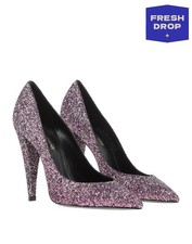 RRP€977 SAINT LAURENT Court Shoes US9 UK6 EU39 Glitter Cone Heel Made in Italy
