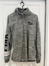 Ladies Pink Victoria Secret Grey Marl Sweatshirt Top Size XS. Oversized VGC