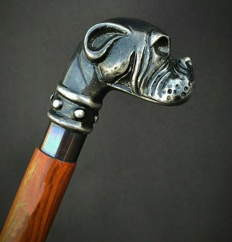 Wooden walking stick bulldog - stick,