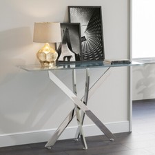 Modern Console Table Hallway Tall Tempered Glass End Tables With Cross 4 Legs UK