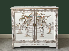 Chinese Hand Painted Mother Of Pearl Cabinet, Oriental Hand Made Furniture