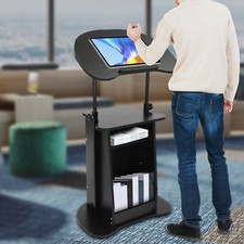 Multifunction Mobile Podium Desk Portable Sit to Stand Lectern Height Adjustment