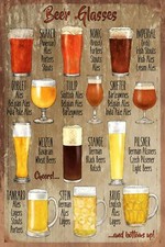 Beer Glasses Vintage Retro Style Metal Sign Plaque, Mancave Bar Pub Shed
