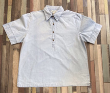 Orvis Mens Short Sleeve Shirt Size Large 100% Cotton Denim Blue 1/4 button