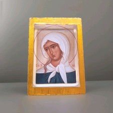 Orthodox Catholic Handmade Print Mounted Wood Icon St Xenia Of Petersberg Paint