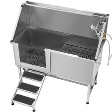 157.5 cm Dog Grooming Bath Tub Stainless Steel w Stairs Water Filter Left