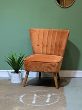Dunelm Isla Velvet Cocktail Occasional Bedroom Chair Burnt Orange 