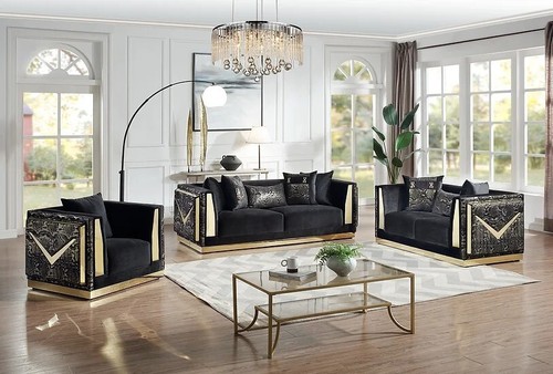 New 3pc black gold - new, sofa