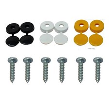 Number Plate Fixing Screws & Caps Kit 6x Black Yellow White For Car Van Bike
