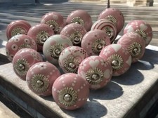 Pink and white knobs pink hand-painted ceramic cabinet drawer knobs handles