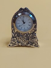Vintage Miniature Silver scenes Floral Clock 1993 / Working condition  (2691)