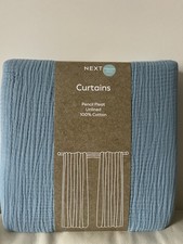 Modern Blue 100% Cotton Crinkle Pencil Pleat Curtains 117(46)w*137(54)d Next