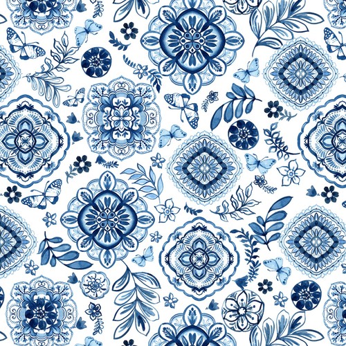 Sophia tiles blue pvc vinyl - blue,