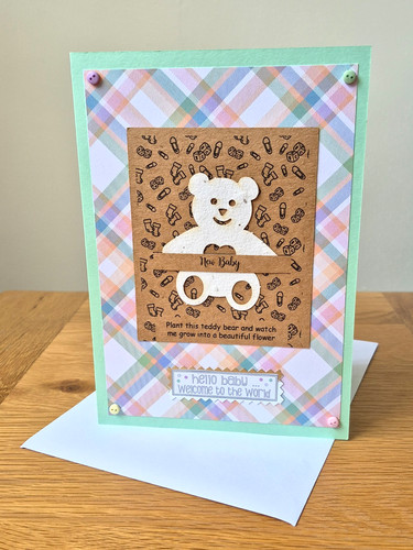 Handmade new baby card - new, card-teddy