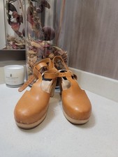Swedish Hasbeens Krillan Leather Clogs Size 39 Cognac Tan