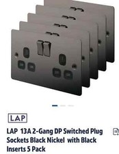 LAP Double 13A 2-Gang SP Switched Plug Sockets Black Nickel With Black Inserts
