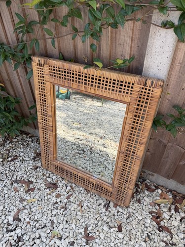 Vintage rattan wall mirror - rattan,
