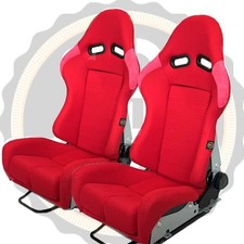 BB7 RECLINING Fibreglass Fabric Racing Bucket Sports Seats RED Universal PAIR