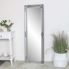 Tall slim silver wall mirror