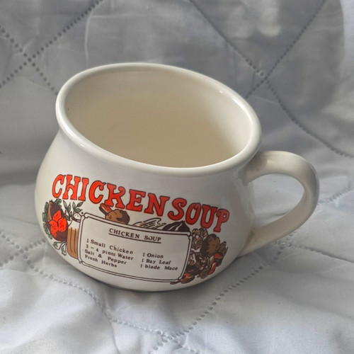 Ceramic soup mug white chicken - ceramic,