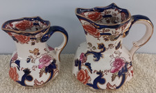 Pair of Graduated Masons Blue Mandalay Jugs - Hexagonal Shape - Exc Condn